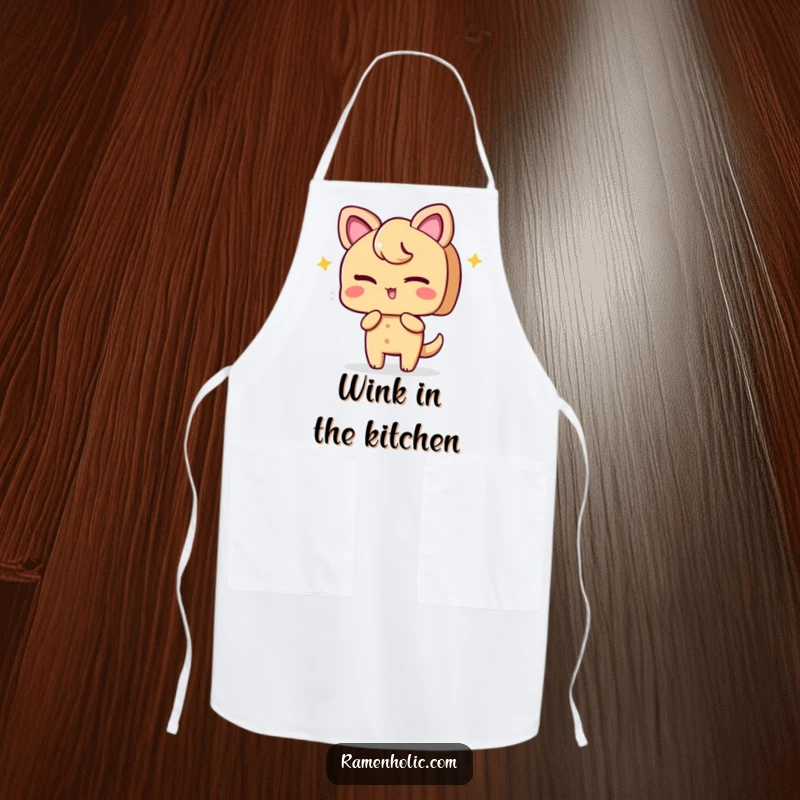 Funny apron showcasing a playful ginger slice character winking, adding a zesty and fun touch to cooking.