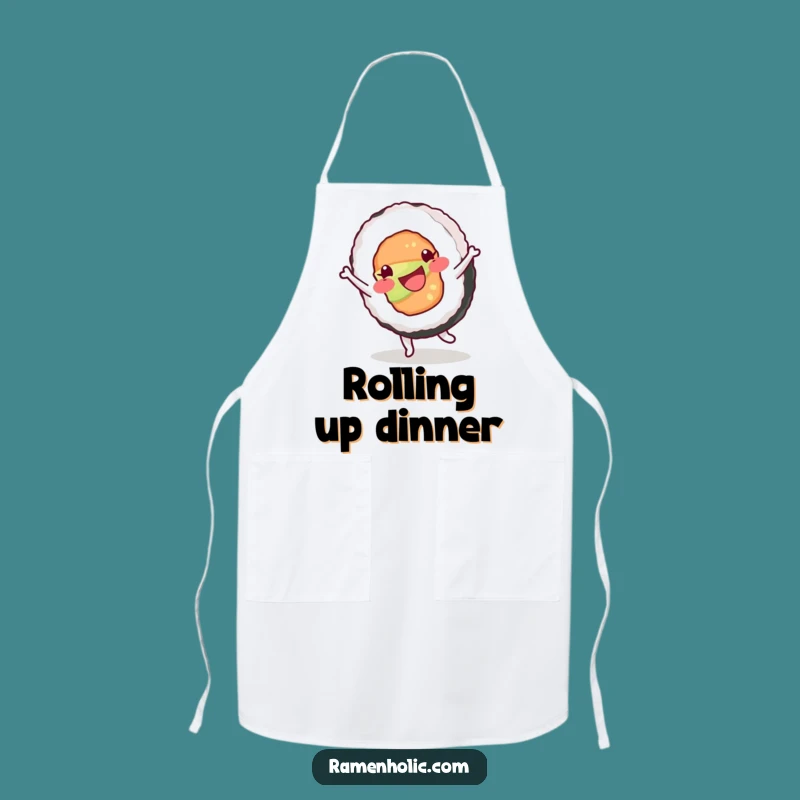 Funny Happy Sushi Roll Cartwheel Apron, Playful Cooking Gift