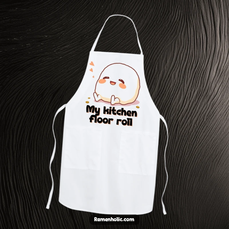 Funny Onigiri Apron: A laughing onigiri character rolling on the floor, making kitchen tasks more amusing and mess-free.