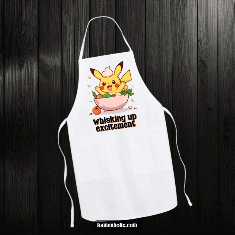 Funny Poke Bowl Apron: An excited poke bowl character with ingredients jumping, designed for fun and mess-free cooking.
