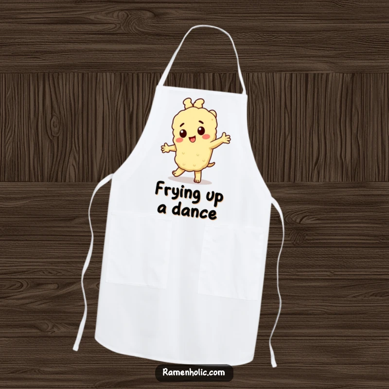Funny Tempura Apron: A cheerful tempura character dancing while cooking, bringing humor and style to the kitchen.