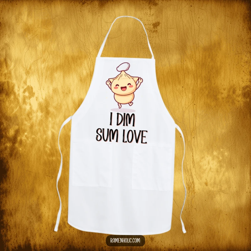 Funny apron featuring playful chopsticks bopping a happy dumpling, adding a humorous and charming touch to cooking activities.