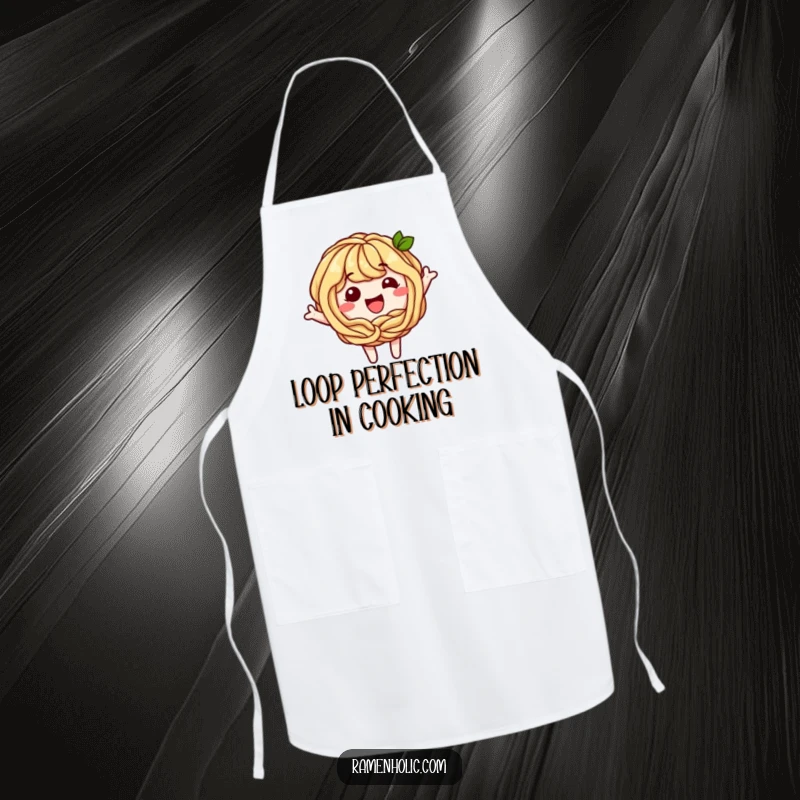 Funny Soba Noodle Apron: A playful soba noodle character forming a happy loop, designed for fun and functional kitchen use.