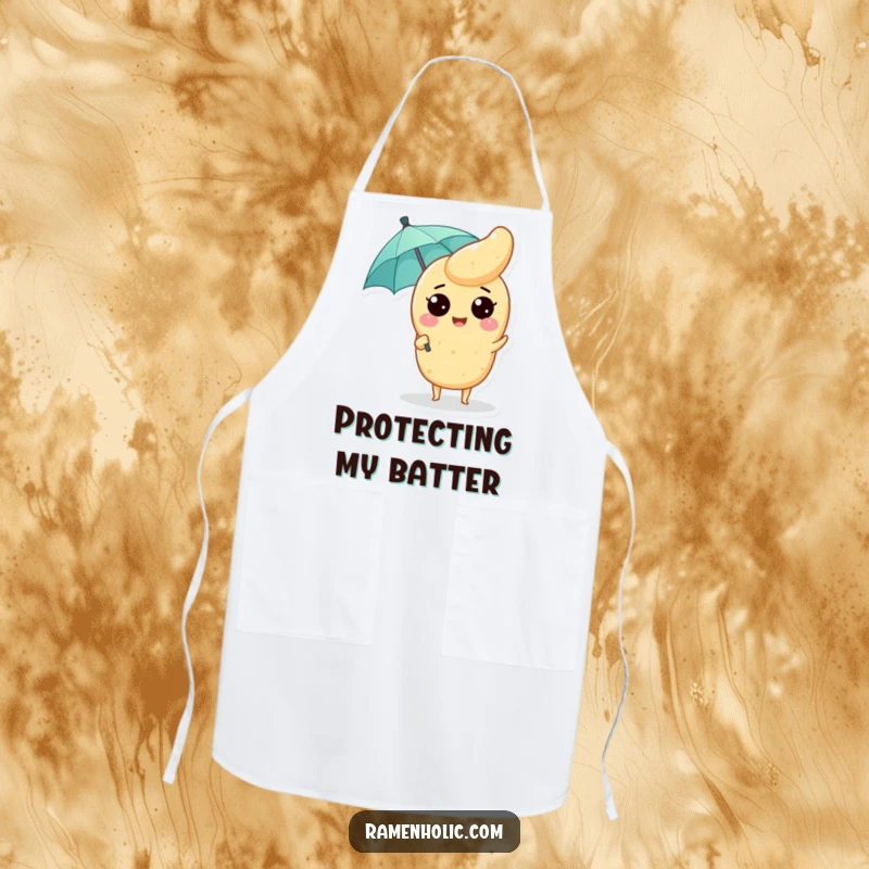 Funny Tempura Apron: A smiling tempura piece with a tiny umbrella, ready to keep you clean during culinary adventures.