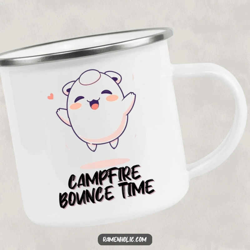 Funny Dumpling Camping Mug: A giggling dumpling character bouncing, ready for outdoor fun and lighthearted moments.