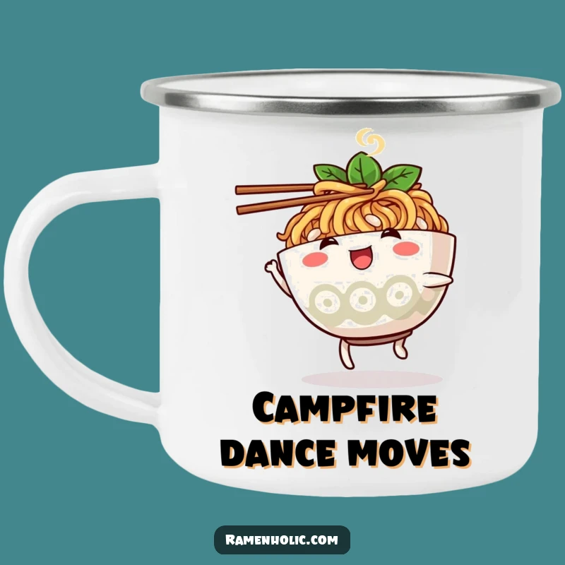 Durable Funny Ramen Camping Mug: Dancing Character Design, Outdoor Humor, Great Funny Gift