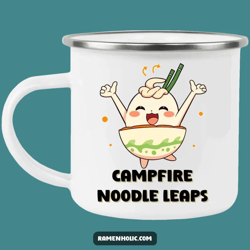 Funny Ramen Bowl Joy Camping Mug: Leaping Foodie's Hilarious Outdoor Drinkware