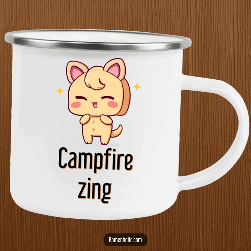 Funny camping mug featuring a playful ginger slice character winking, perfect for outdoor drinks and zesty vibes.