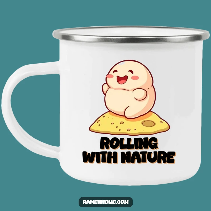 Funny Smiling Dumpling Rolling Camping Mug - Durable & Joyful Outdoor Drinkware