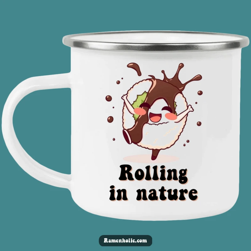 Funny Sushi Cartwheel Camping Mug - Durable Cartoon Mug for Sushi Adventures