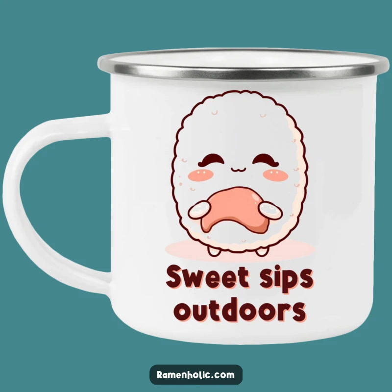 Funny Kawaii Rice Ball Camping Mug: Blushing Treat Gift for Outdoors