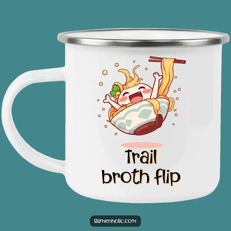 Funny Ramen Somersault Camping Mug: Durable, Hilarious Noodle Adventure Cup
