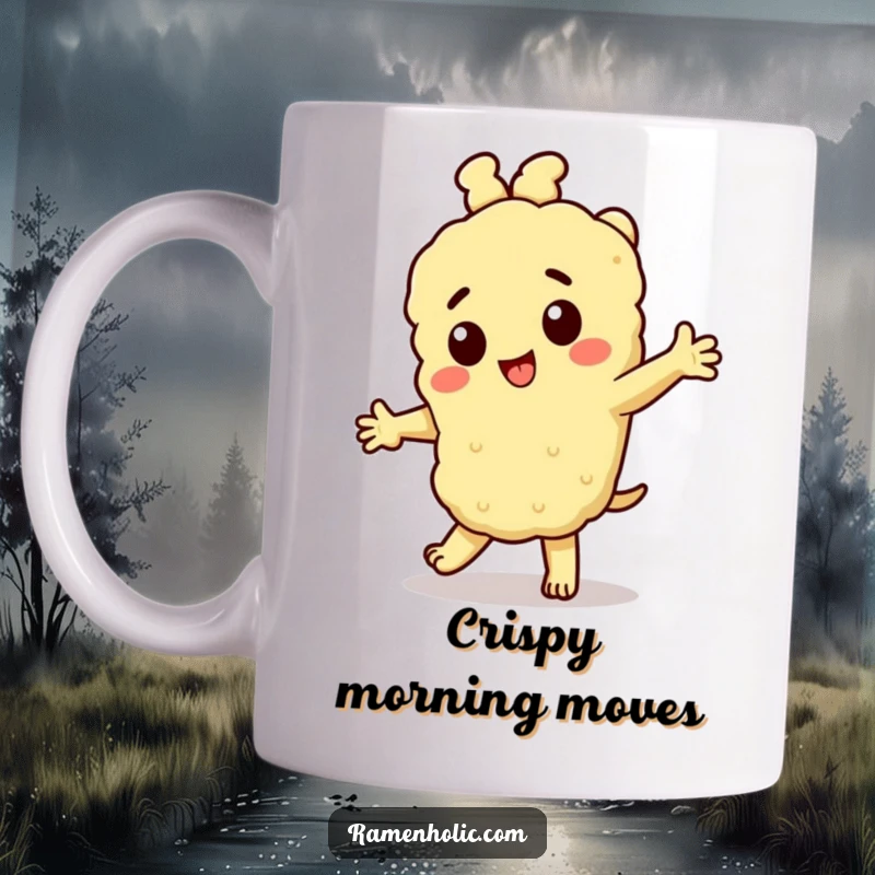 Funny Tempura Mug: A cheerful tempura character doing a playful dance, bringing joy and humor to your beverage moments.