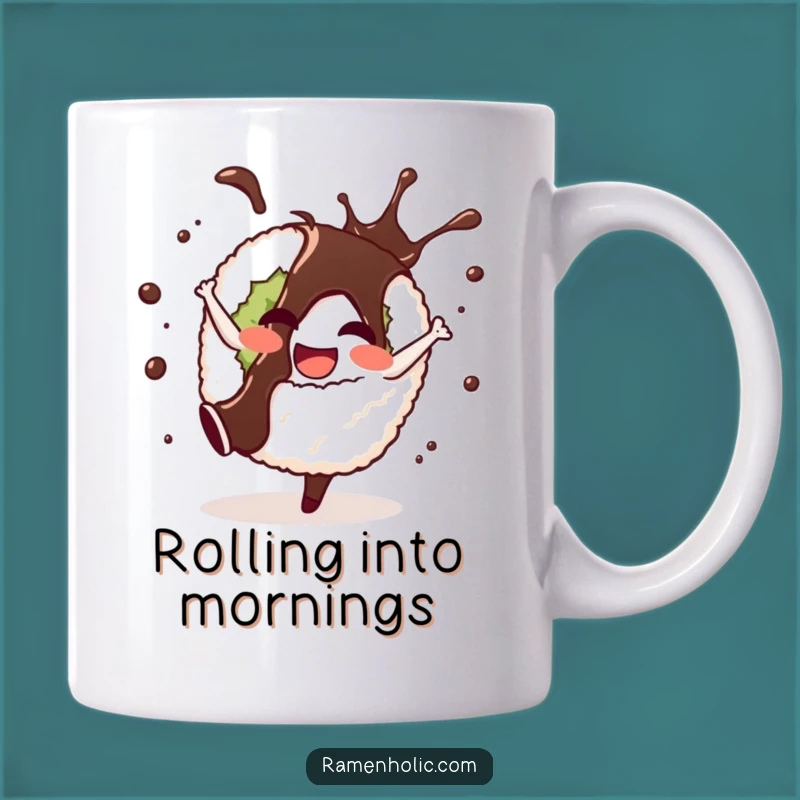 Funny Sushi Cartwheel Mug - A Whimsical Sushi Roll Gift for Foodie Fun