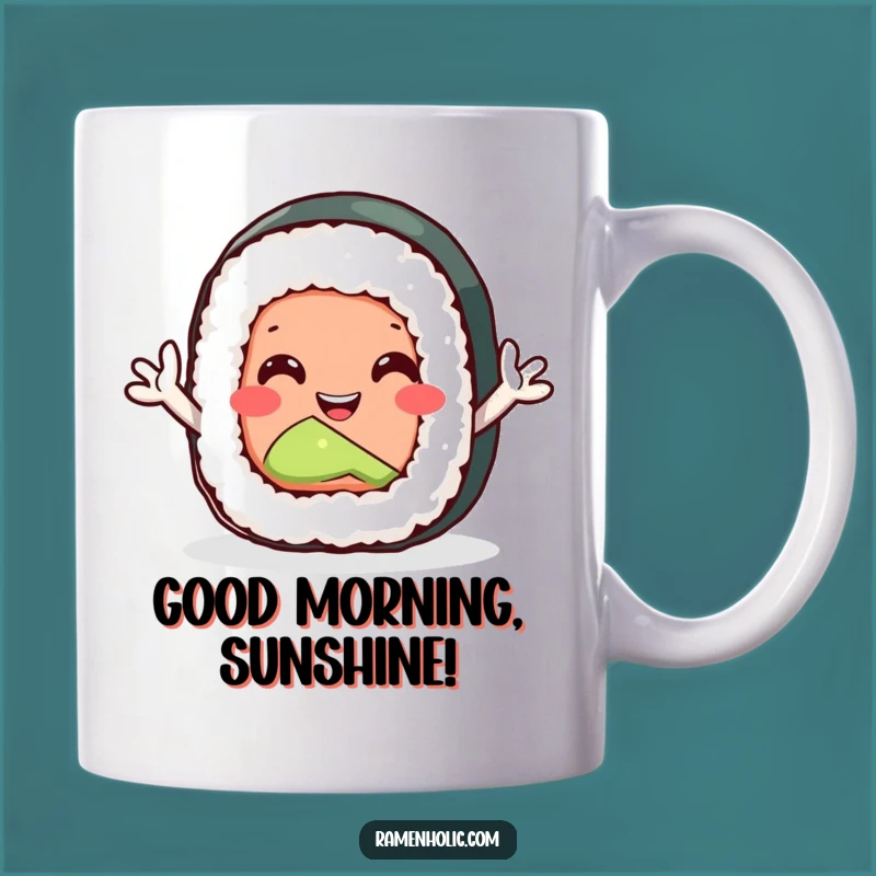 Funny Sushi Roll Mug: Enthusiastic Waving Foodie Gift for Sushi Lovers