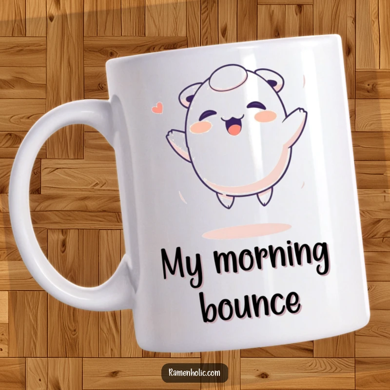 Funny Dumpling Mug: A giggling dumpling character bouncing with excitement, a joyful and humorous addition to your coffee.