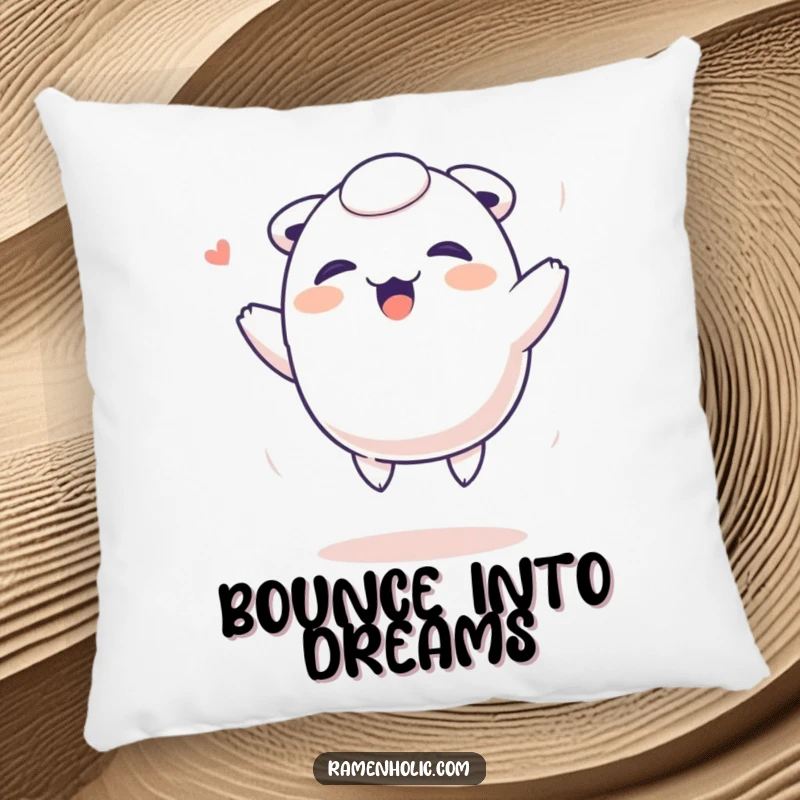 Funny Dumpling Pillow: A giggling dumpling character bouncing, providing soft comfort and a cheerful, humorous accent.