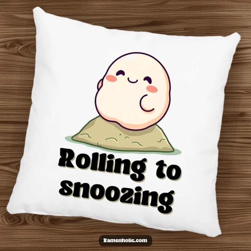 Funny dumpling character pillow, smiling and rolling down a hill, providing soft comfort and a humorous touch.