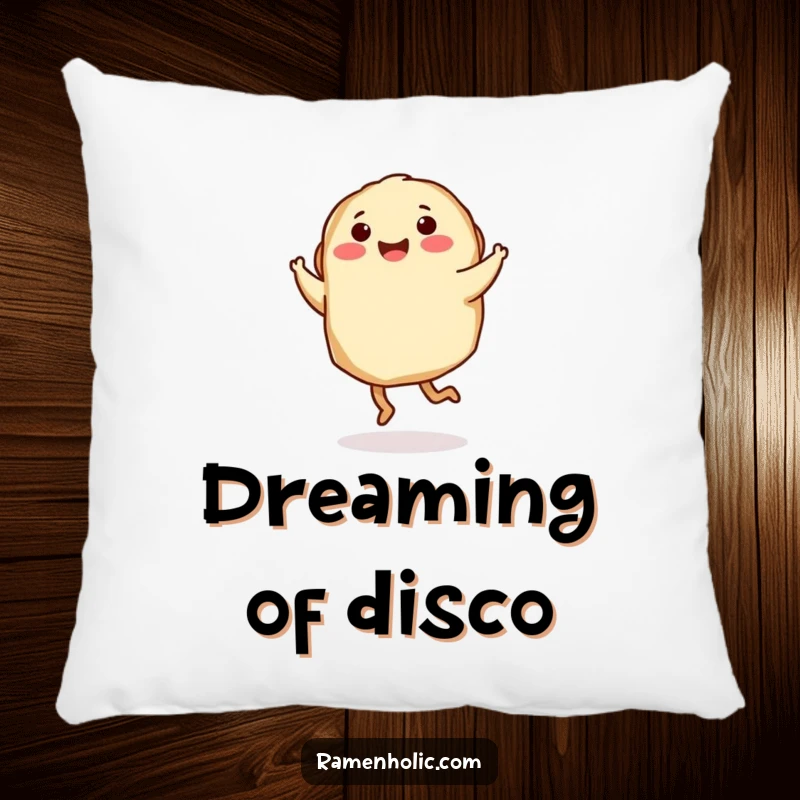 Funny Pillow: A gyoza character with tiny legs performs a cheerful twirl, bringing energetic and fun vibes.