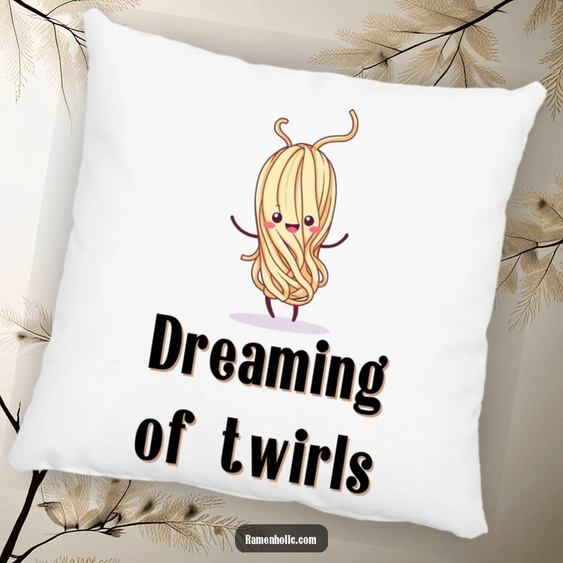 Funny Kawaii noodle strand dancing whimsically, with a happy swirl, soft and plush, vibrant and cute, excellent funny gift.