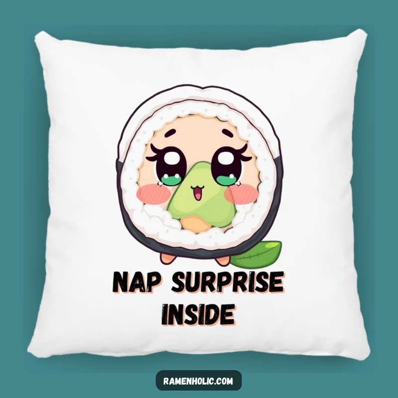Funny Surprised Sushi Roll Pillow: Cozy Cartoon Comfort, Hilarious Home Decor