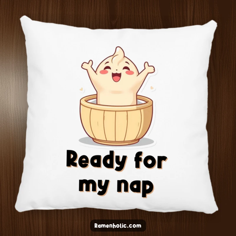 Funny joyful dumpling pillow, a soft cushion featuring a happy character leaping, perfect for comfort and smiles.