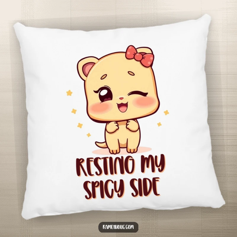 Funny pillow with a ginger slice character winking playfully, adding a cozy and zesty element to any seating area.