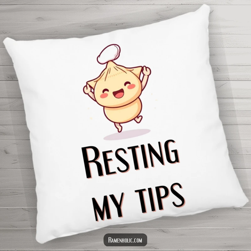Funny pillow showcasing playful chopsticks gently bopping a happy dumpling, offering comfort and a dose of lighthearted amusement.
