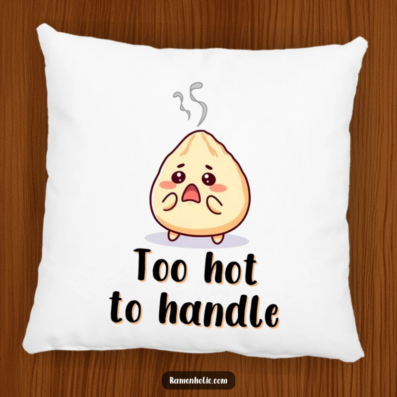Funny gyoza pillow, a surprised character with steam puffing out, offering comfort and delightful foodie surprise.