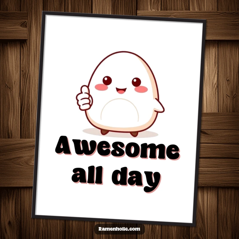 Funny digital art print of a smiling onigiri character giving a thumbs up, ideal for instant download and positive decor.