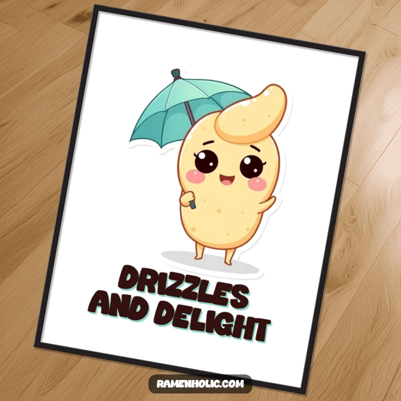 Funny Tempura Digital Art: A happy tempura piece with a tiny umbrella, offering instant joy and whimsical charm upon download.