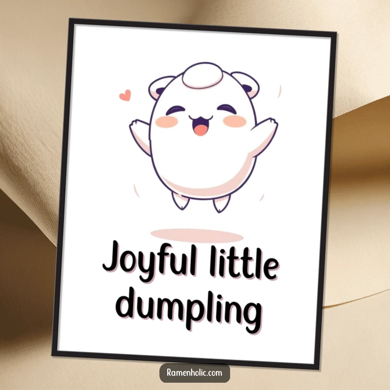 Funny Dumpling Digital Art: A giggling dumpling character bouncing excitedly, offering a downloadable piece of instant joy and humor.