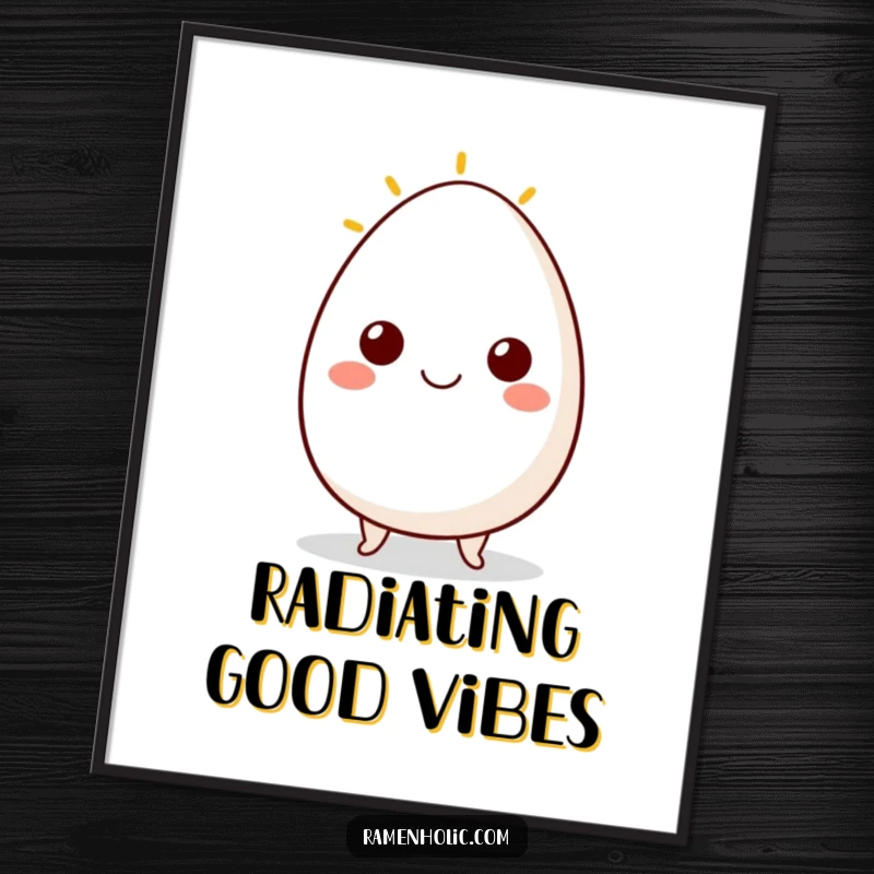 Funny digital art print of a happy egg character with a sunny side up smile, offering a downloadable burst of breakfast cheer.