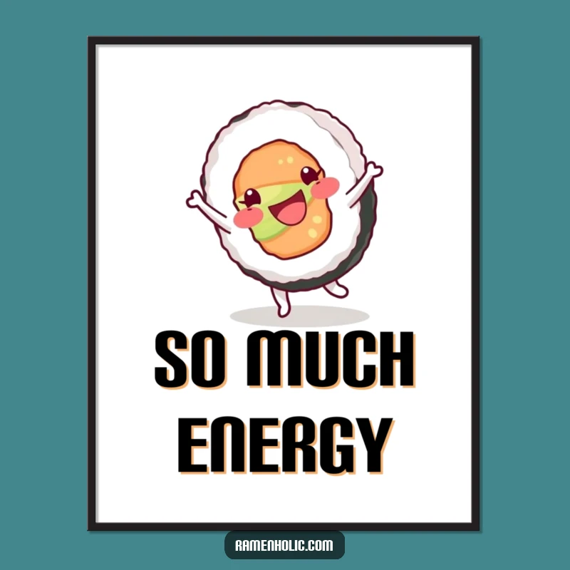 Funny Happy Sushi Roll Cartwheel Print, Instant Playful Wall Art