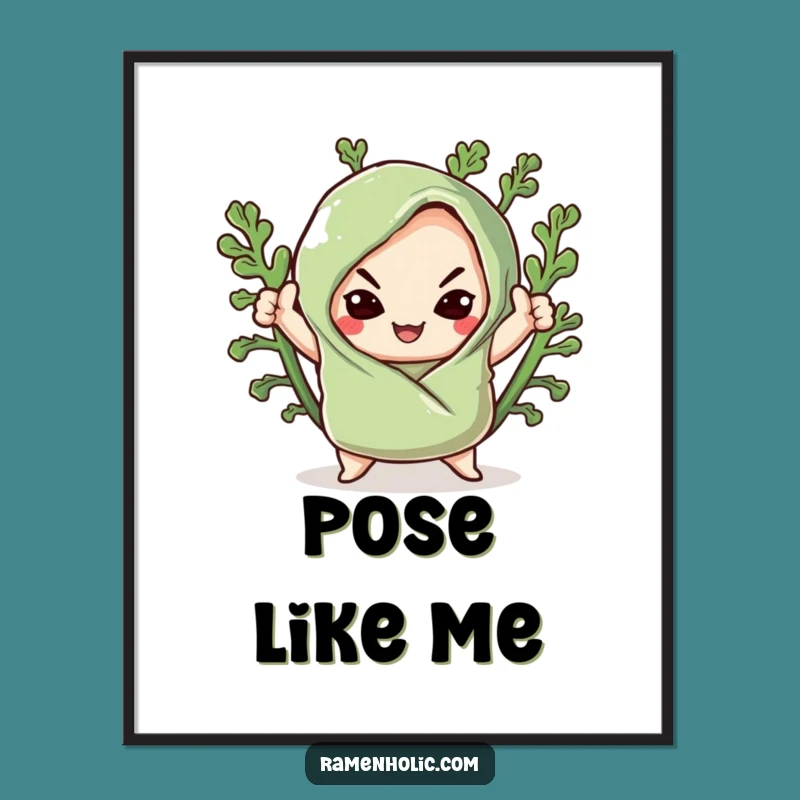 Funny Kawaii Seaweed Sushi Pose Digital Art: Printable Sushi Decor, Instant Funny Gift