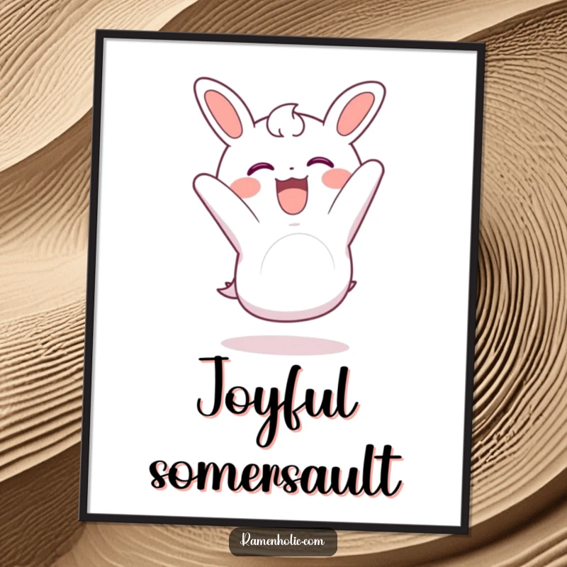 Funny nori digital art print with a piece of seaweed doing a somersault with glee, downloadable art.