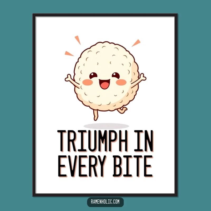 Funny Rice Ball Digital Art: Celebratory Hop Print, Joyful Wall Decor