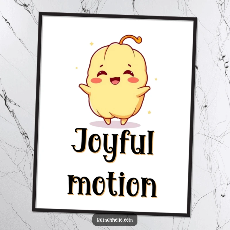 Funny digital art print of a tempura character joyfully spinning, ideal for immediate download and energetic wall decor.