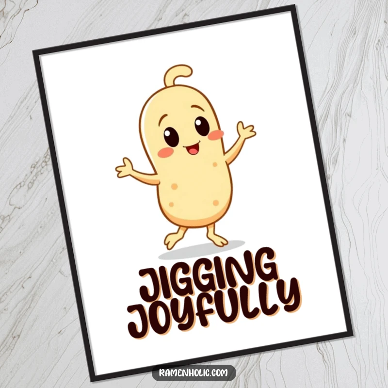 Funny Digital Art Print of a sesame seed character in a silly jig, perfect for instant humorous decor.
