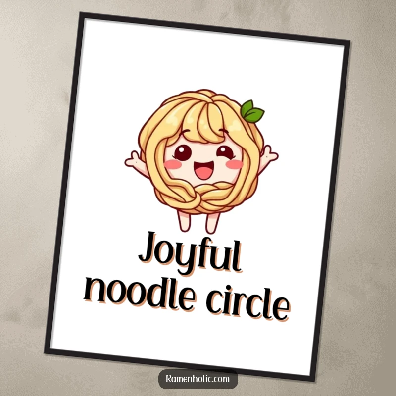 Funny Soba Noodle Digital Art: A playful soba noodle character forming a happy loop, offering instant charm and whimsical appeal.