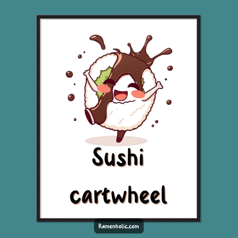 Funny Sushi Cartwheel Digital Art Print - Instant Cartoon Joy for Sushi Fans