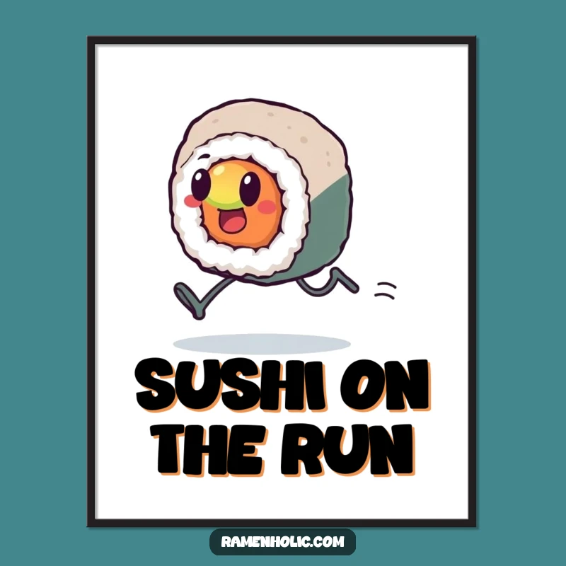 Funny Kawaii Sushi Sprint Digital Art: Motivating Decor, Instant Funny Gift