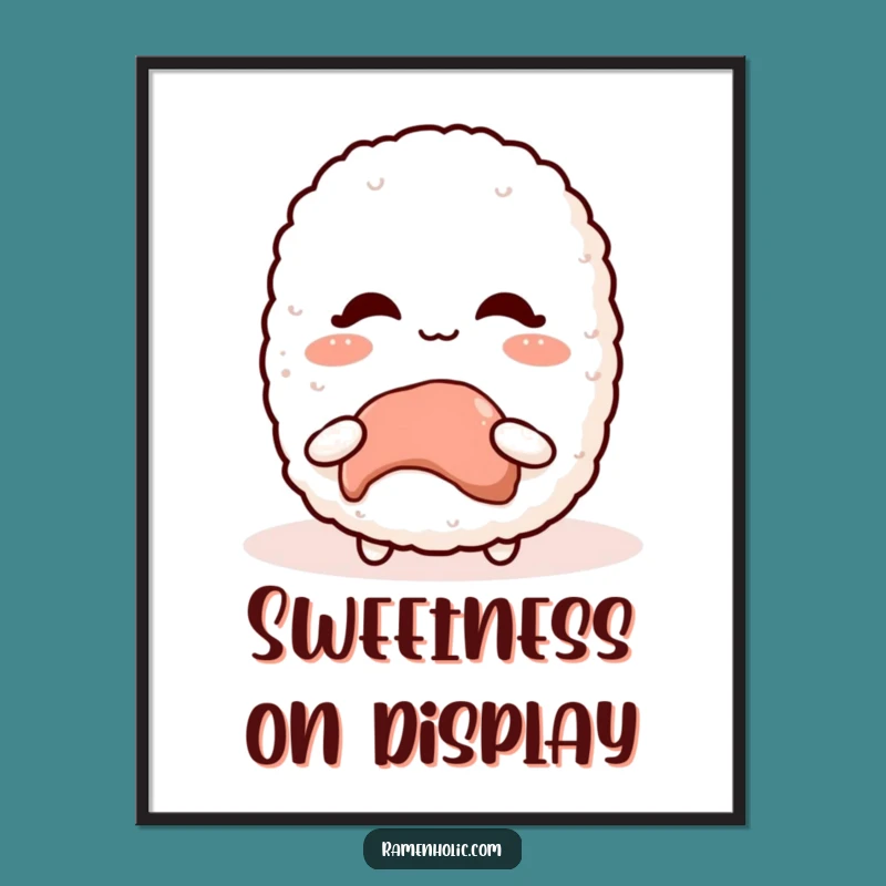 Funny Kawaii Rice Ball Digital Art: Blushing Treat Print Gift