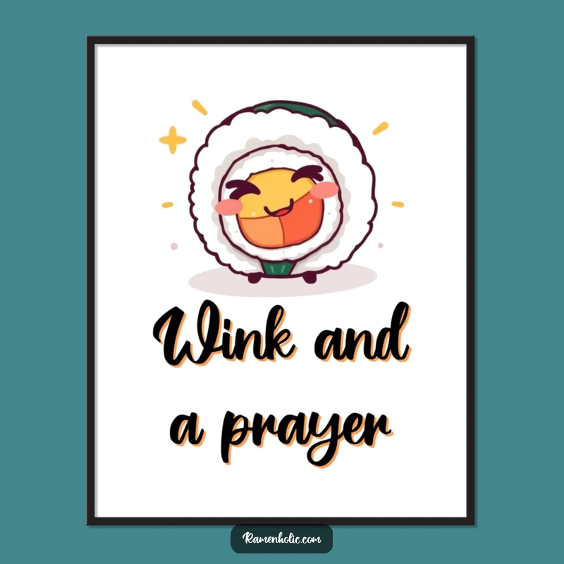 Funny Cheeky Sushi Roll Digital Art: Playful and Humorous Printable Decor Gift