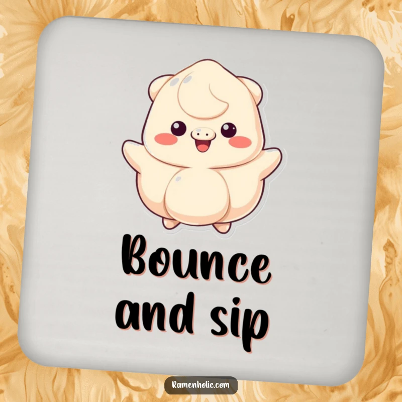 Funny drink coasters featuring a bouncing dumpling with a cheerful grin, adding a fun and protective touch.