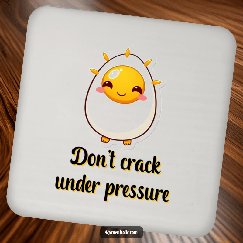 Funny drink coasters showcasing a smiling sunny side up egg character, adding a cheerful touch to protect tables from drink rings.