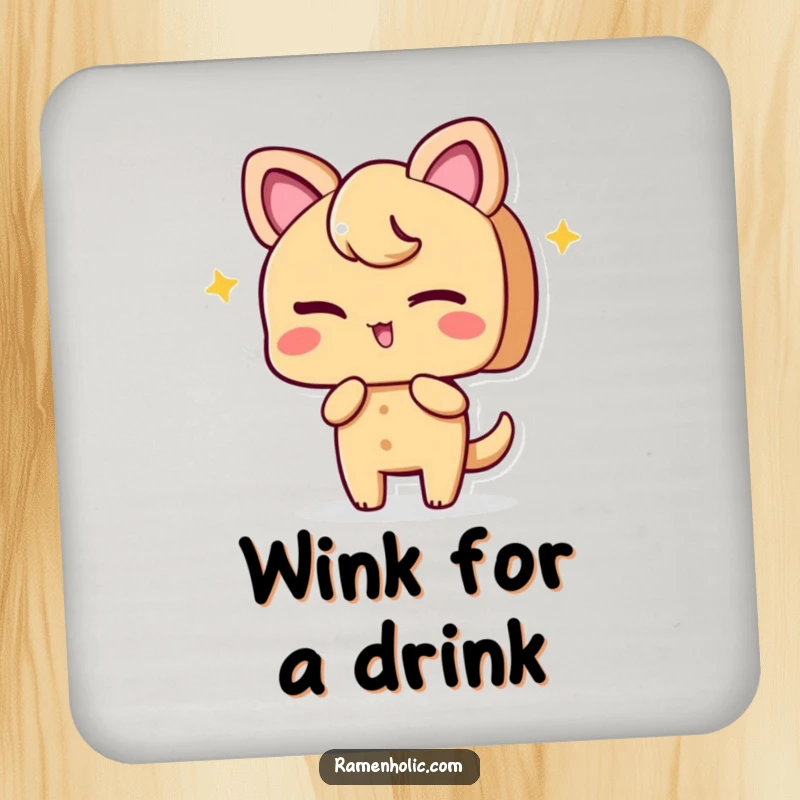 Funny drink coaster featuring a playful ginger slice character winking, adding a zesty and fun touch to table protection.