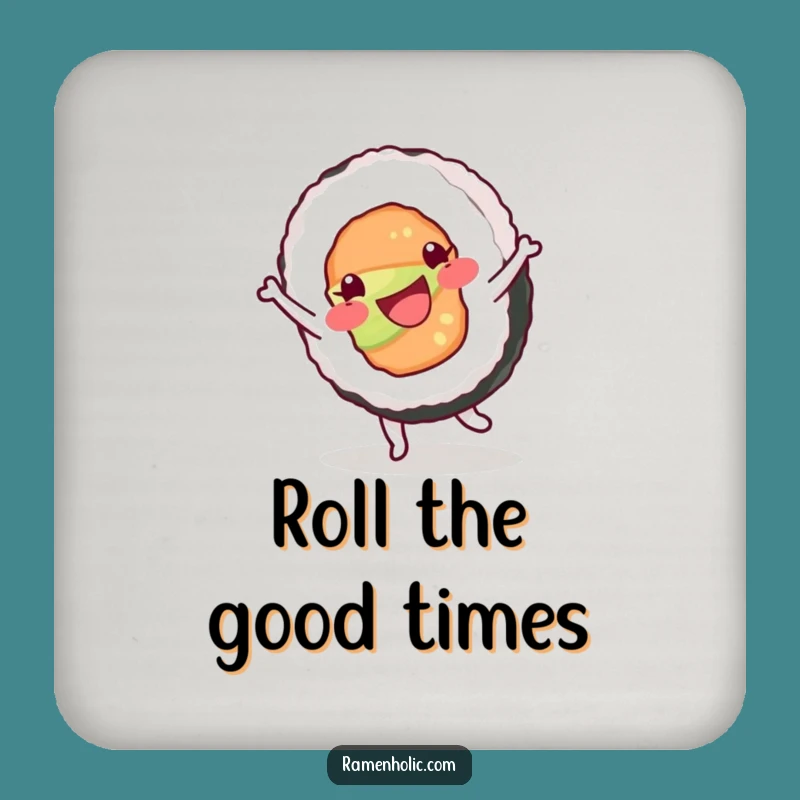 Funny Happy Sushi Roll Cartwheel Coaster, Playful Bar Decor Gift