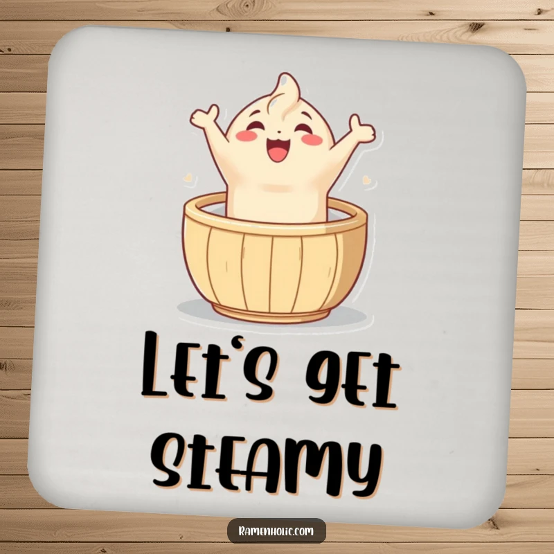 Funny joyful dumpling coaster set, protecting tables with a happy, leaping character, adding fun to drinks.