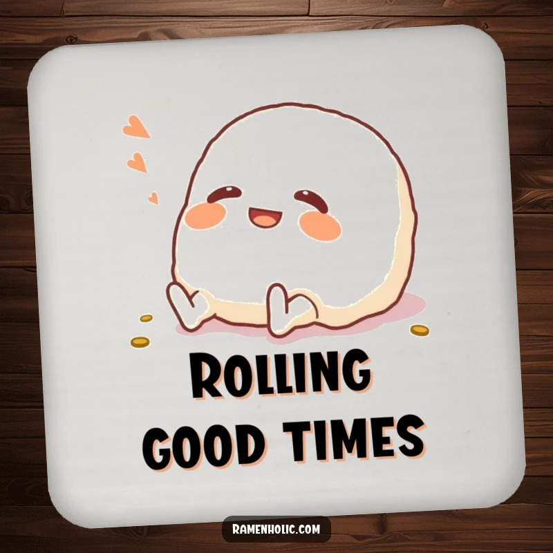 Funny Onigiri Coaster: A giggling onigiri character rolling on the floor, adding humor and protecting your surfaces.